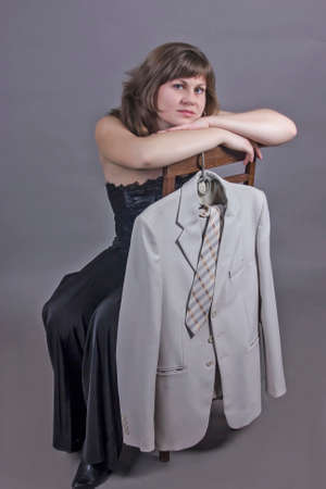 The lonely woman in expectation of the man.の写真素材