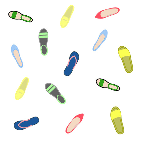 Set of women's shoes. View side. Open and closed summer shoes. Vector illustrationのイラスト素材