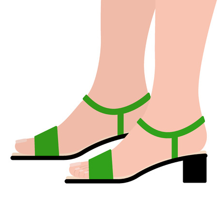 Sandals side view. Feet in shoes. Women's casual summer shoes. Open summer shoes. Vector illustrationのイラスト素材