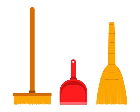 Broom, mop, scoop. Set of household cleaning utensils. Flat vector illustration isolatedのイラスト素材
