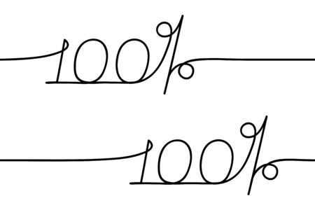 Black drawn continuous line 100 percent. Concept of number of ending, completion, total, coverage, success. Vector illustrationのイラスト素材