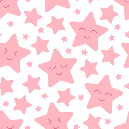Pink kawaii stars, cute seamless pattern for babies, kids print. Vector illustrationのイラスト素材