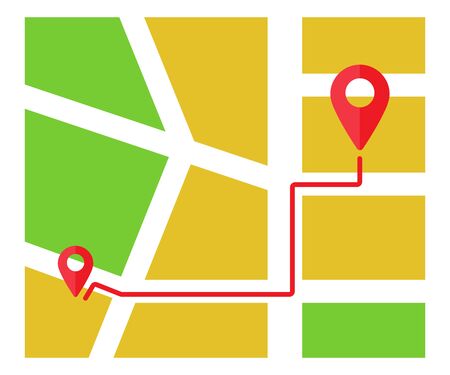Map of path in city, address, place of delivery, location. Direction of travel. Search for traffic over internet, phone. Vector illustration.のイラスト素材