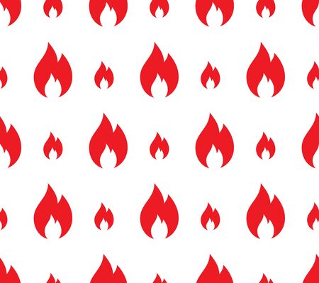 Fire icon background. Seamless pattern of red flame. Burning bonfire. Hot, dangerous, attentive concept. Vector isolated on white background.のイラスト素材