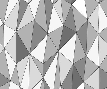 Abstract triangle seamless monochrome pattern. Irregular polygonal linear grid. Geometric gray background. Vector backgroundのイラスト素材
