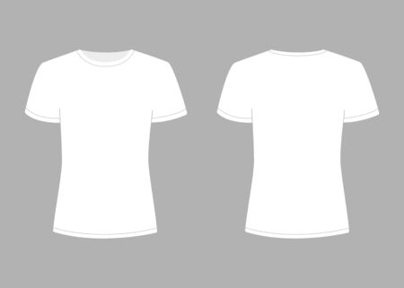 Womens white t-shirt with short sleeve. Shirt mockup in front and back view. Vector template illustrationのイラスト素材