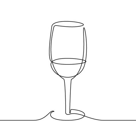 Wine glass outline. Continuous black one line drawing. Vector illustrationのイラスト素材