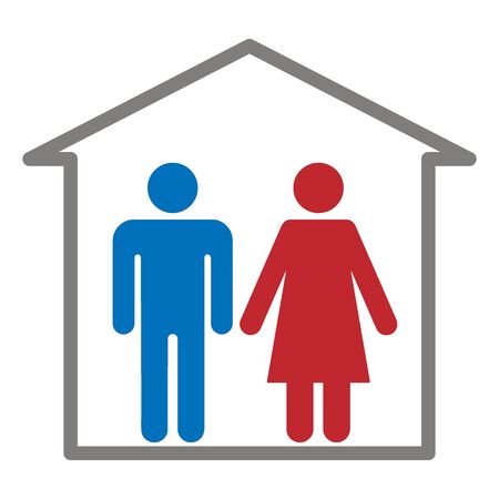 House isolation people icon. Symbol man and woman are self-insulated. Separate private home. Protection against disease coronavirus. Vector illustrationのイラスト素材
