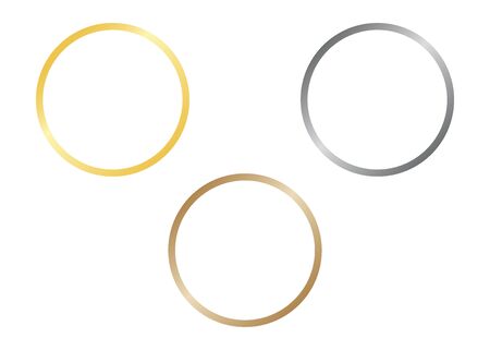 Circle lines of shiny frames with glowing gradient effects. Set gold, silver and bronze round frames. Vector illustration on white backgroundのイラスト素材