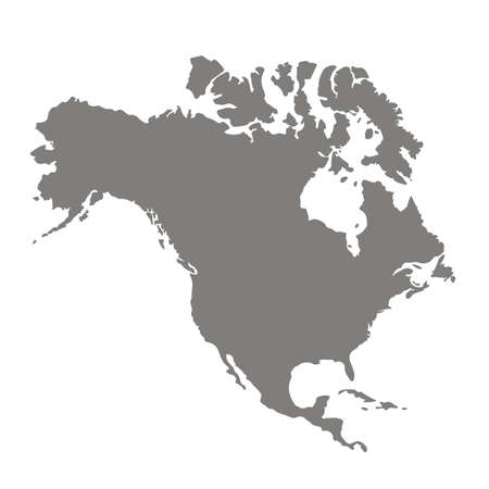 Silhouette map of North America. Abstract continent outline map. Grey background region America. Vectorのイラスト素材