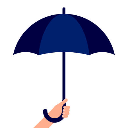 Man holds an umbrella in his hand. Personal rain umbrella. Weather protection. Vector illustrationのイラスト素材