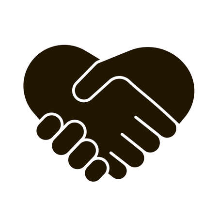 Business handshake icon, contractual agreement, line art. Hands shake, heart and help symbol. Sign contract, partnership, peace. Vector illustrationのイラスト素材