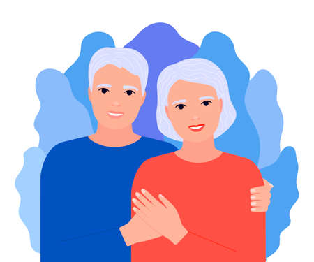 Senior elderly couple man and woman together. Family old age, happy pair, love. Vectorのイラスト素材