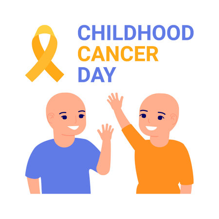 International Childhood Cancer Day poster. Help and support for children with cancer. Yellow ribbon as hope of victory for children with cancer. Vectorのイラスト素材