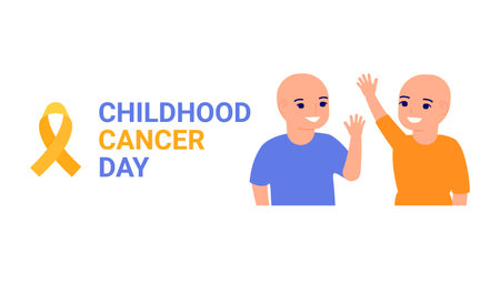International Childhood Cancer Day banner. Help and support for children with cancer. Yellow ribbon as hope of victory for children with cancer. Vectorのイラスト素材