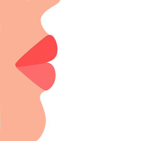 Profile woman face with red plump lips. Lip augmentation with the help of plastic surgery, medicines. Vector illustration with copy spaceのイラスト素材