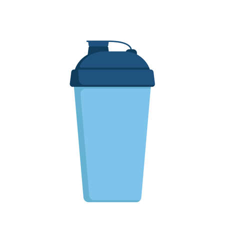 Sports shaker bottle with protein whey drink icon. Shake mug for protein cocktails. Personal refillable sports and fitness container,  cup for energy beverage, coffee, tea to go. Vectorのイラスト素材