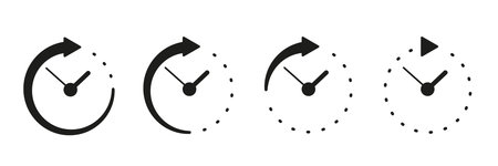 Set timer icon, hour time with arrows and circle watch. Service 24 hours day. Deadline concept. Open around clock. Vector signのイラスト素材