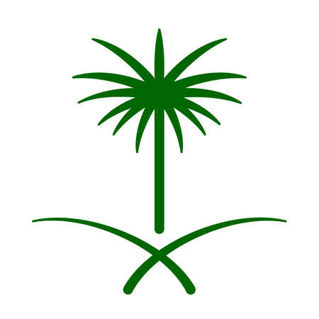 Palm and sword icon national emblem of Saudi Arabia. Green graphic sign of the Arab kingdom. Vector symbolのイラスト素材