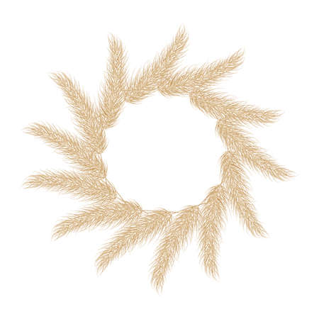 Wreath of pampas dry grass circle boho frame. Branch of pampas grass. Panicle, feather flower head. Border of pampas grass for invitation, decoration. Vectorのイラスト素材
