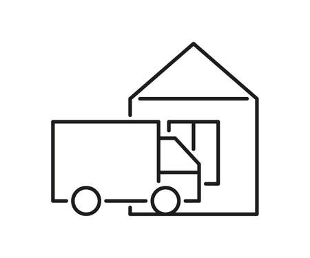 Home delivery van icon. Truck send order to house. Vector illustrationのイラスト素材