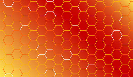 Red blazing honeycomb, grid background from honeycomb. Abstract hot pattern. Vector illustrationのイラスト素材