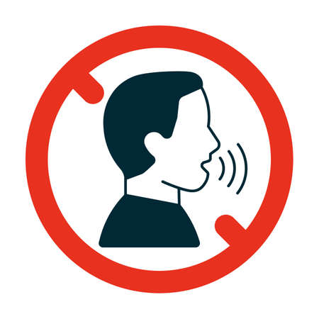 Sign is forbidden to speak, ban human voice. Keep quiet. sign silence. vector illustrationのイラスト素材
