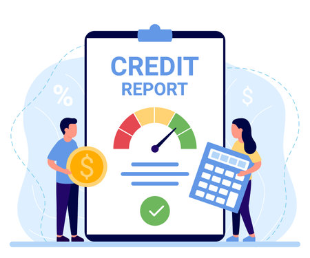 Score credit report document, good rating loan. Personal credit gauge information, approved credit, mortgage, loan. Vector illustrationのイラスト素材