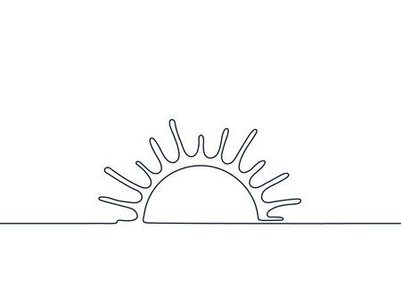 Sun one black continuous line, sunset and sunrise outline. one line drawing. Vectorのイラスト素材