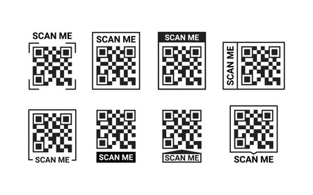 QR code scan me icon. Qrcode template for mobile app smartphone. Frame set, tag, template QR code for payment on phone. Vector illustrationのイラスト素材