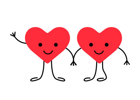 Couple of heart, love relationship, kawaii character. Pair happy smiling hearts. Couple in love. Valentines Day. Vector illustrationのイラスト素材