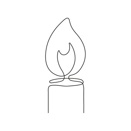 Candle fire continuous single art line drawing. Flame shape, candlelight fire contour icon. Vector hand drawn illustrationのイラスト素材