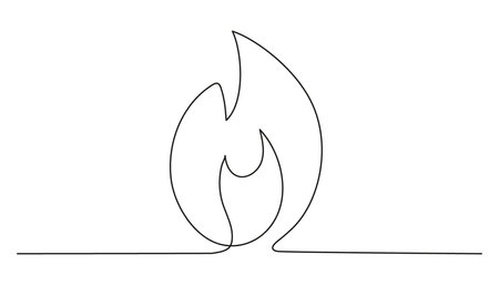 Fire continuous single art line drawing. Flame shape, bonfire, gas icon. Vector illustrationのイラスト素材