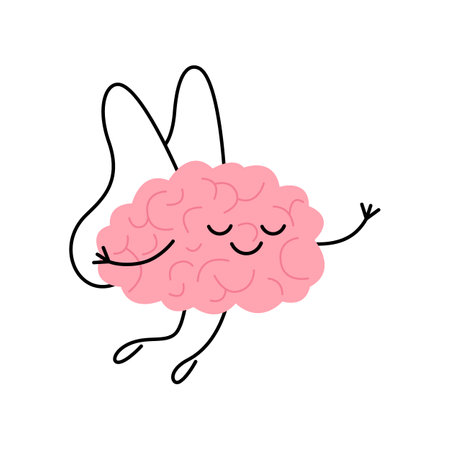 Brain fall in love, butterfly, cute character. Romantic state, imagination, relax. Love yourself. Vectorのイラスト素材