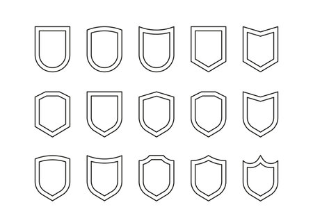 Shield of secure, protect line icon set. Shield guarantee, privacy, medical safety. Armor in fight. Vector outline illustrationのイラスト素材