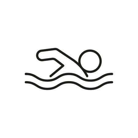 Swim in water, line icon. Swimmer in pool, river, lake, sea, ocean. Vector outlineのイラスト素材
