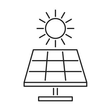 Solar panel, accumulate sun energy, line icon. Alternative electric generation from sunlight. Vector outlineのイラスト素材
