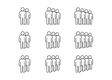 Group of people, line icon set. Teamwork, crowd of people. Business communication, leader and employee connection. Vector illustrationのイラスト素材