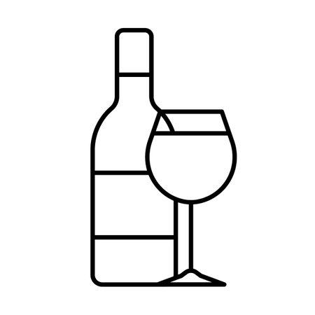 Wine in glass and bottle, line simple icon. Alcoholic drink flat design. Vector illustrationのイラスト素材