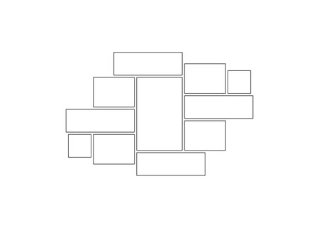 Frame collage from square and rectangle shape for photo, image template line set. Mood board layout,...
