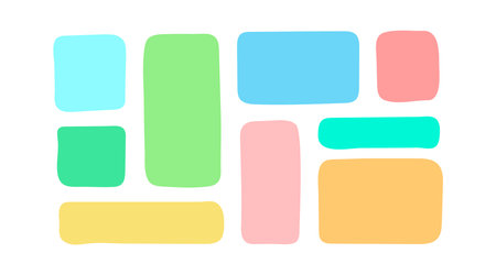 Decorative color geometric hand drawn rectangle frames for note, text box set. Abstract blank shape. Graphic elements in trendy minimalist style. Doodle frame, template, border. Vector illustrationのイラスト素材