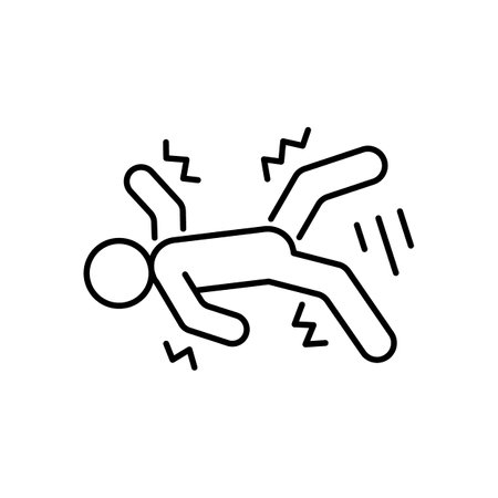 Epilepsy line icon, epileptic seizure. Body in shaking, tremor. Mental disorder. Man lying with spasm, cramp. Vector linear illustrationのイラスト素材
