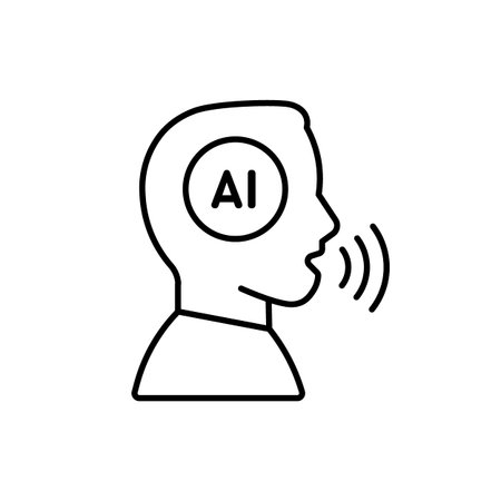 AI head with voice, ai sound, recognition speech line icon. Artificial intelligence digital speak technology, talking bot. Vector illustrationのイラスト素材