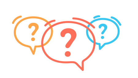 Three line colorful speech bubble icons with question marks. Concept of asking frequent questions or communication. FAQ and solution. Vector illustrationのイラスト素材