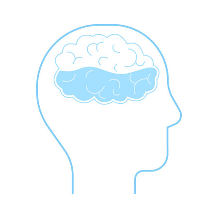 Human head outline with brain with water for hydration. Health awareness for medical healthy mind and well-being concept. Vector illustrationのイラスト素材