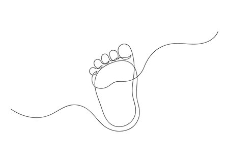 Footprint, leg silhouette baby child one continuous line drawing. Hand drawn isolated outline newborn bare foot. Vectorのイラスト素材