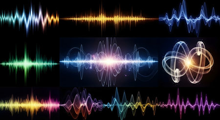 Sound waves set on black background. Vector illustration for your design.の素材