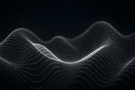 Data technology abstract futuristic illustration. Low poly shape with connecting dots and lines on dark background. 3D rendering. Big data visualization.の素材