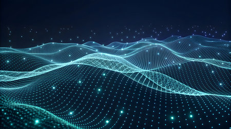 Data technology abstract futuristic illustration. Low poly shape with connecting dots and lines on dark background. 3D rendering. Big data visualization.の素材