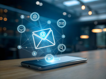 E-mail marketing concept. E-mail marketing icon on virtual screen.の素材